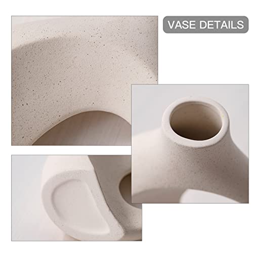 Hollow Ceramic Vase Set of 2 - Modern Matte Off-White Boho Decor Vases