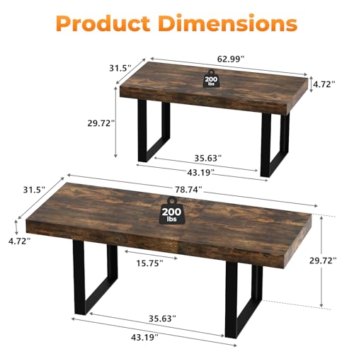 Extendable Dining Table 63-79 Inch Rectangular Farmhouse Kitchen Table