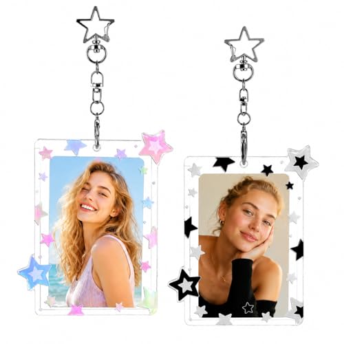 2 Pack Acrylic Photocard Holder Keychain with Cute Star Pendant