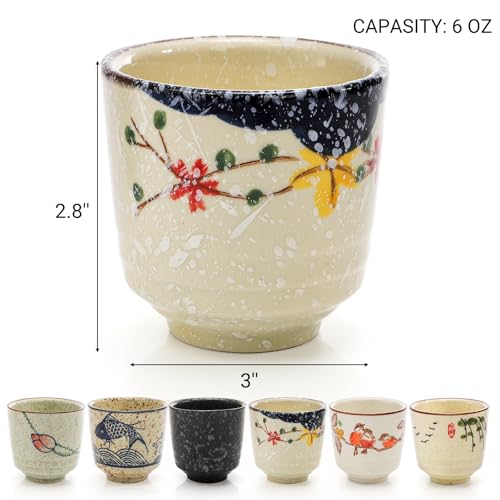 Nagpew 6 Pieces Japanese Ceramic Tea Cups 3''D x 2.8''H 6 Oz Traditional Design
