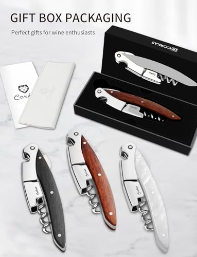 CORKAS Premium Rosewood Waiter's Corkscrew with Double Hinged & Foil Cutter