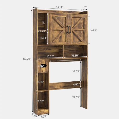 Over The Toilet Storage Cabinet with Barn Doors, Rustic Bathroom Rack