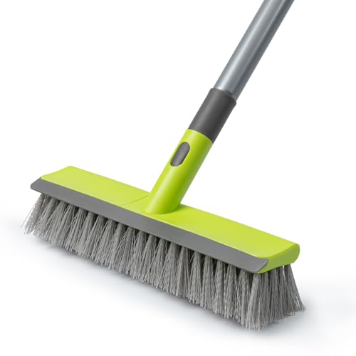 Floor Scrub Brush with 57" Long Handle & Squeegee - 2-in-1 Deck Scrubber