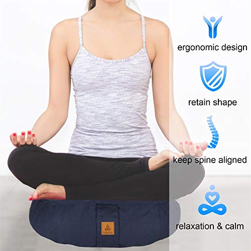 Round Zafu Meditation Cushion, Organic Cotton Yoga Pillow with Buckwheat