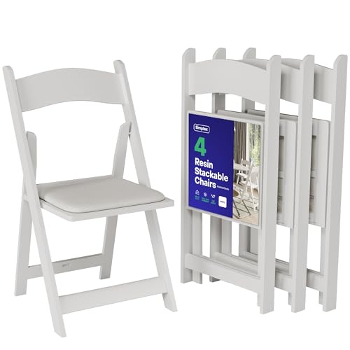 Heavy-Duty Resin Folding Chairs with Padded Vinyl Seats, White, 4 Pack