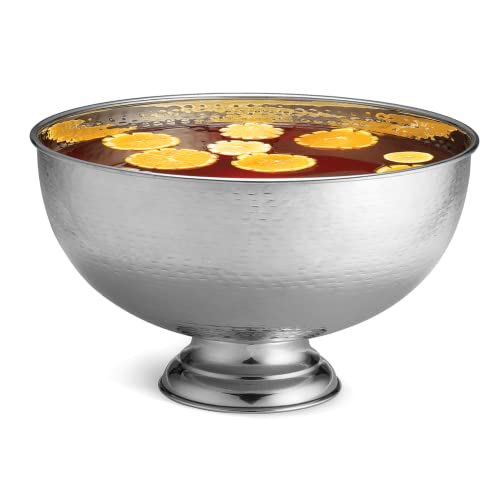 Hammered Stainless Steel Pedestal Punch Bowl, 3.4 Gallon Large Serving Bowl