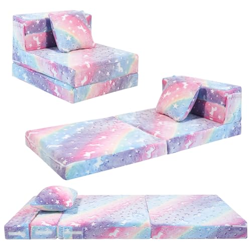 Glow-in-the-Dark Unicorn Trifold Kids Floor Mattress & Sofa Bed