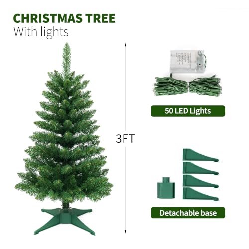 3ft Pre-Lit Tabletop Artificial Christmas Tree with Lights & Stand
