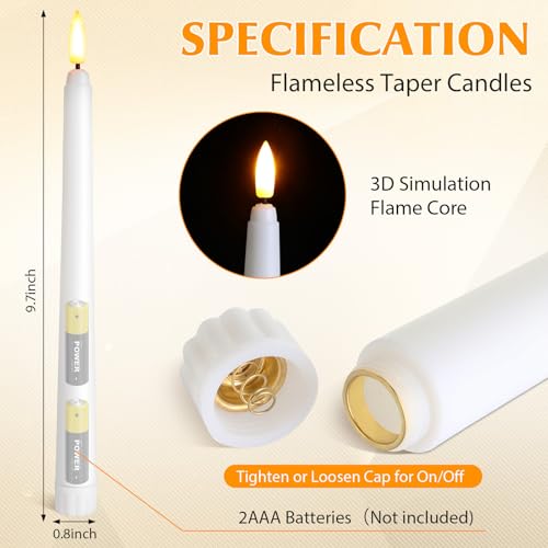 Baquler 100 Pcs Flameless Taper Candles 9.7 Inch, Battery-Operated White LED