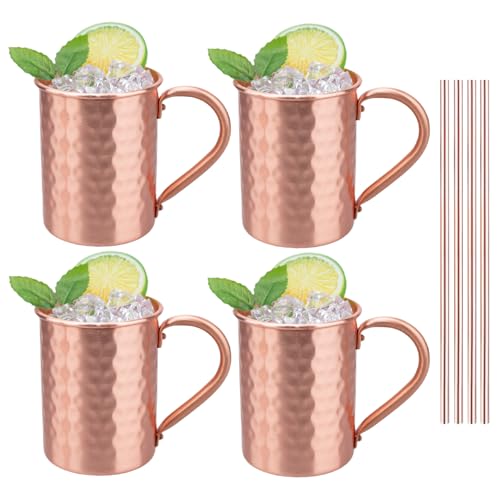 Rose Copper Moscow Mule Mugs Set of 4 - 14oz Vintage Hammered Design