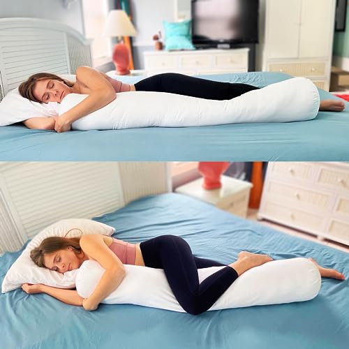 48-Inch Adjustable Round Body Pillow with Zipper Cover - Soft Support