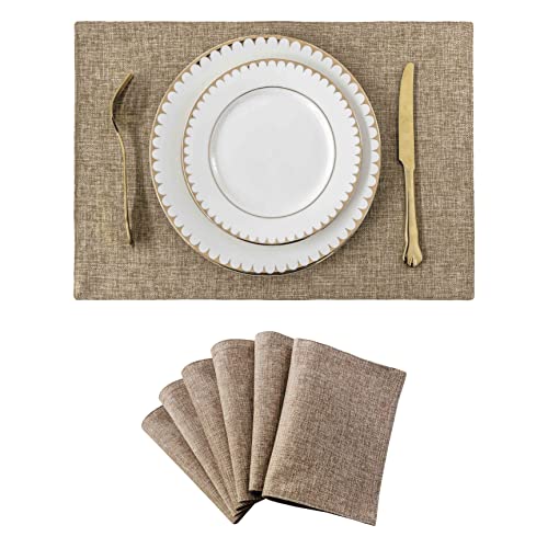 Set of 6 Cotton Linen Placemats - 13x19 Inch Washable Kitchen Dining Mats