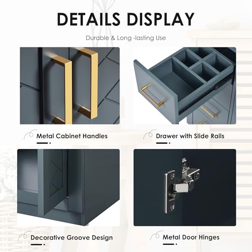30-Inch Bathroom Vanity with Ceramic Sink, Blue Freestanding Storage Cabinet