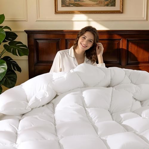 Queen Goose Down Comforter, 850 Fill Power, 600 TC Cotton Cover