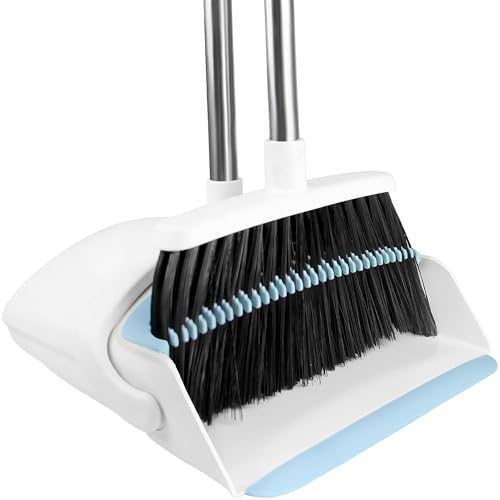 Broom and Dustpan Set with Comb Teeth & Adjustable Long Handle