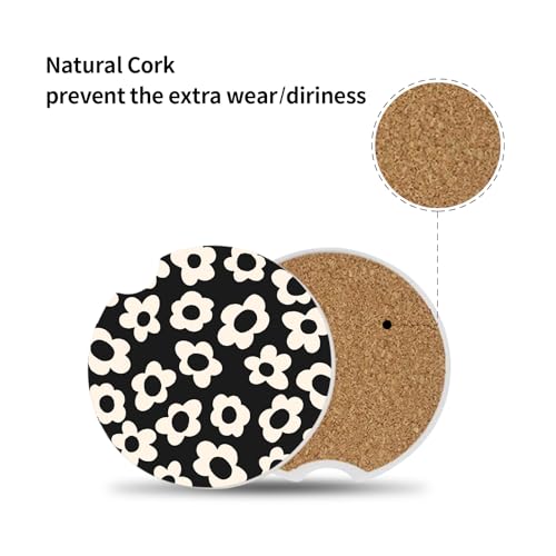 Adastrah White Flower Absorbent Ceramic Car Coasters 2-Pack, 2.56" Fit Cup Holders