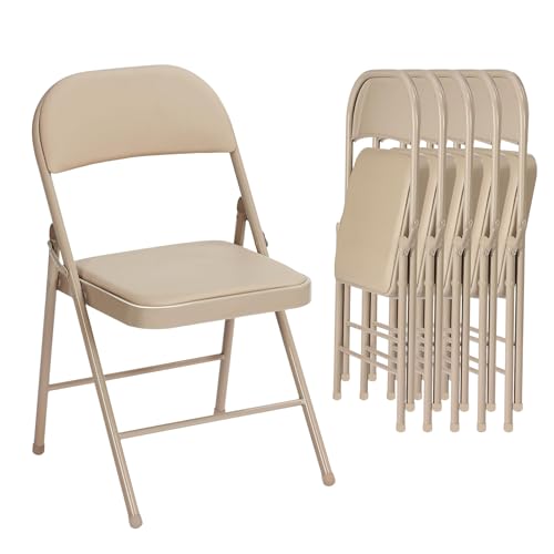 Heavy Duty Folding Chairs 6-Pack, Padded Khaki Steel Frame for Indoor Outdoor