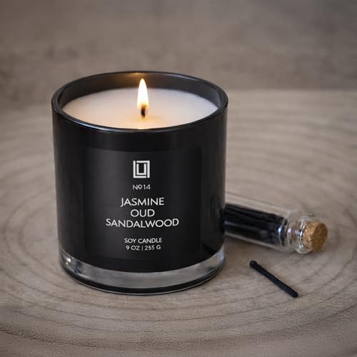 Jasmine, Oud & Sandalwood Scented Soy Blend Glass Jar Candle - 9 oz