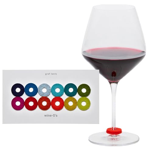 Graf Lantz Rainbow Merino Wool Wine Glass Charms - Drink Markers with Note Card, 12 Count, Round Variation