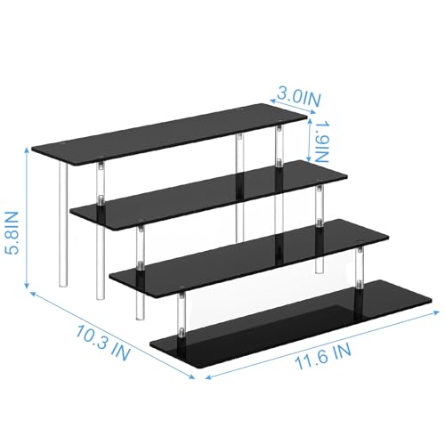 4-Tier Black Acrylic Display Riser Stand for Perfume, Cosmetics & Collectibles
