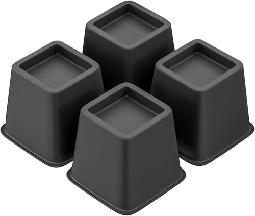 Heavy Duty Bed & Furniture Risers 4 Inch - Non-Slip Stackable Lifts (Set of 4)