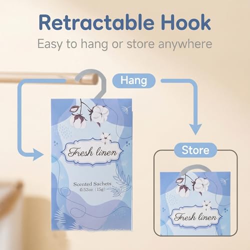 Fresh Linen Closet Air Freshener Sachets with Hanging Hook, 12-Pack