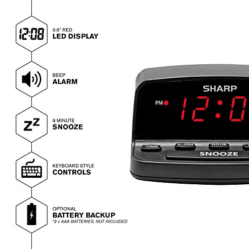 Digital Alarm Clock with Keyboard Controls, Red LED Display & Battery Backup