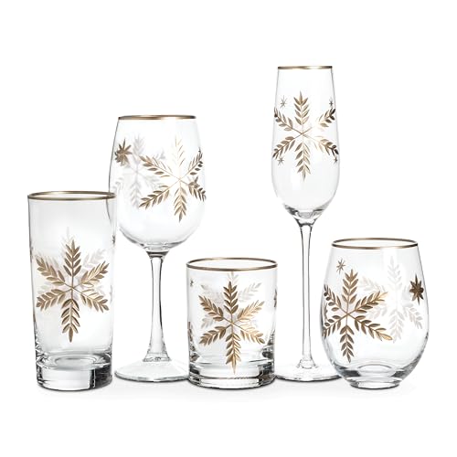 Abbott Collection Snowflake Tumbler, 12 oz, Clear with Gold Rim