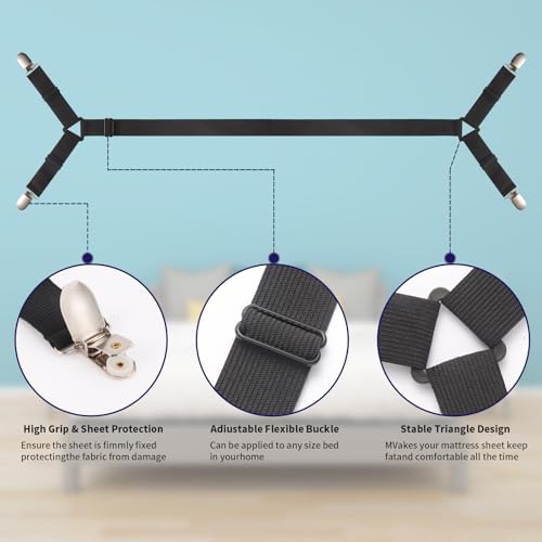 Adjustable Bed Sheet Fastener Straps (3 Pack) - Crisscross Sheet Clips