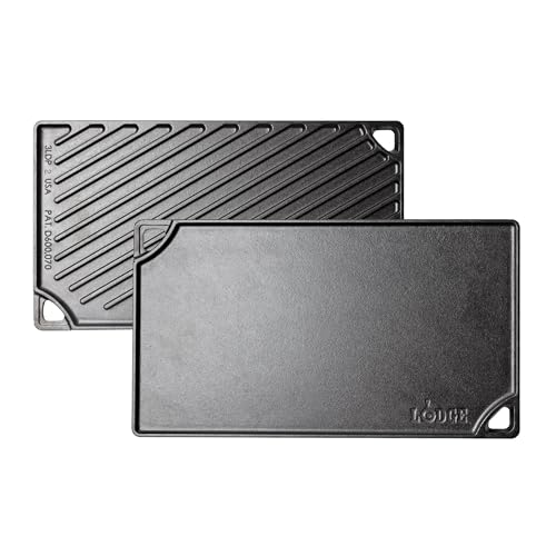 Reversible Cast Iron Grill Griddle Pan - 16.75 x 9.5 Double Burner Flat Top