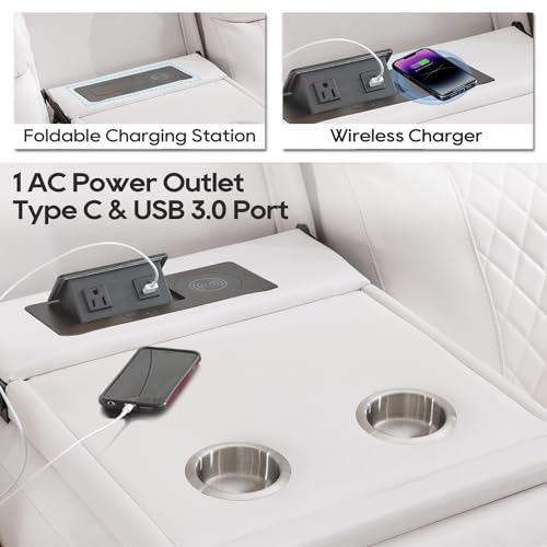 Power Recliner Sofa Set with Wireless Charger, LED Lights & Speakers