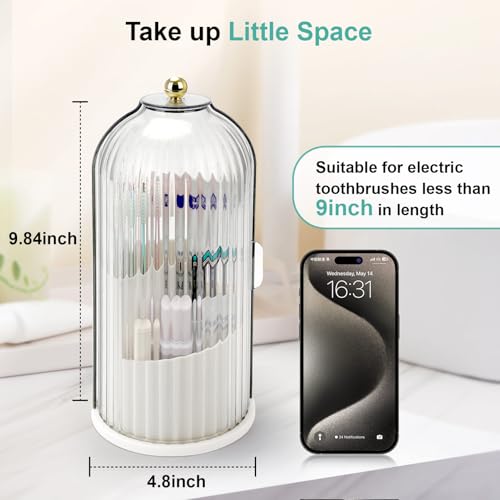Rotating Toothbrush Holder with Sliding Lid, 3-Slot Bathroom Organizer