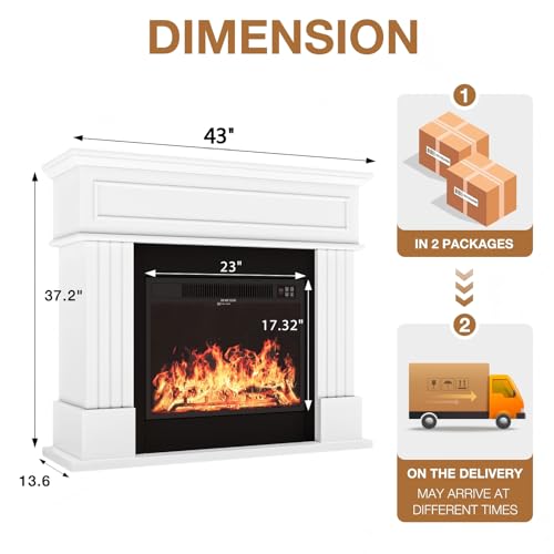43-Inch Electric Fireplace TV Stand with Mantel and Remote Control