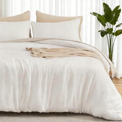 100% Cotton Muslin Duvet Cover Queen Set - Soft Gauze Bedding with Pillowcases