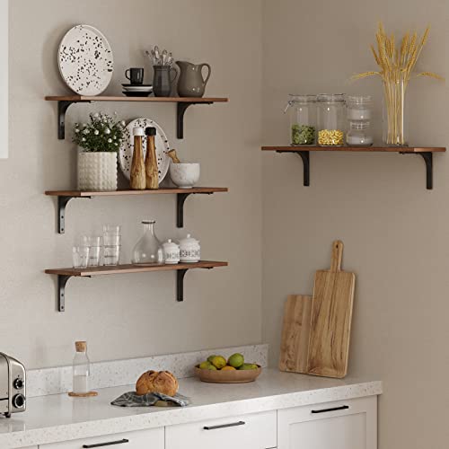 31.5-Inch Rustic Floating Wall Shelves - Set of 2 Wooden Storage Ledges