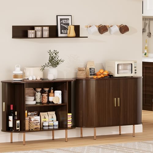 Mid Century Modern Sideboard Buffet Cabinet with Sliding Doors, 40-Inch Walnut
