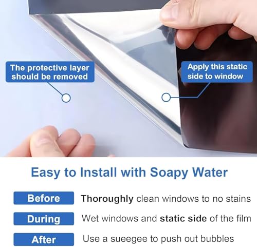 One Way Window Privacy Film - Heat Control Reflective Tint (17.5" x 78.7")