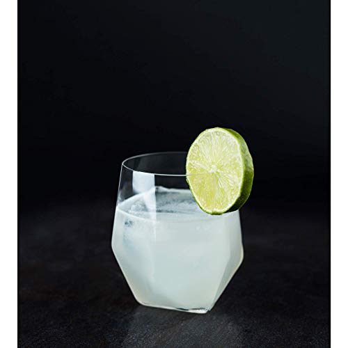 Faceted Viski Seneca Crystal Tumblers Set of 2, 11 oz Lowball Glasses for Whiskey & Cocktails
