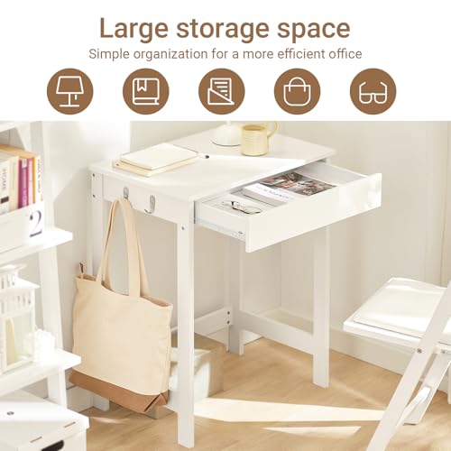 Compact Writing Desk for Kids with Drawer and Side Hooks - 24 Inch White