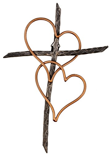 Entwined Hearts Metal Wall Cross - 12-Inch Decorative Wall Art
