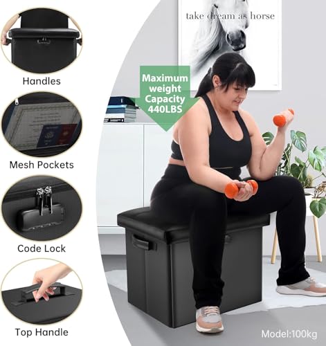 Fireproof Storage Ottoman with Lock - Folding Footrest Safe Chest