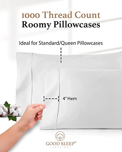 1000 Thread Count Egyptian Cotton Pillowcases - Set of 4, Standard Size
