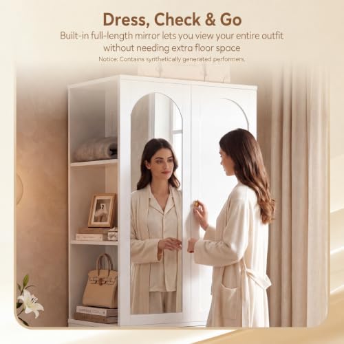 71-Inch Freestanding Wardrobe Closet with Full-Length Mirror and Drawers