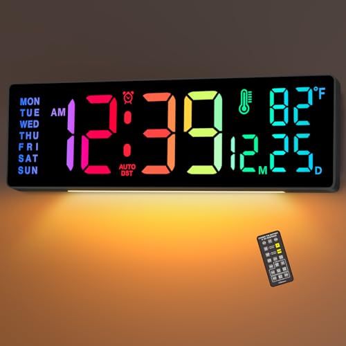 14.2-Inch Large LED Digital Wall Clock with Remote, RGB Color & Timer