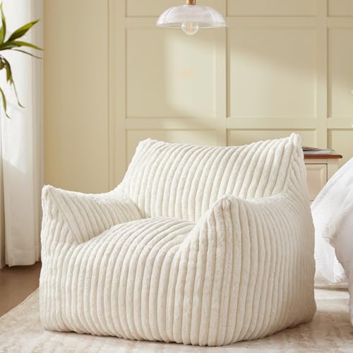 Achicsofar White Faux Fur Bean Bag Chair for Adults & Teens - Medium