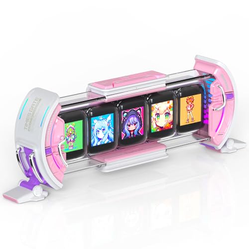 Smart Pixel Art Digital Desk Clock with 5 LCD Screens - Pink