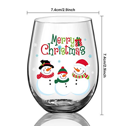 Patelai 17 oz Merry Christmas Snowman Stemless Wine Glass – Funny Xmas Gift for Friends & Family