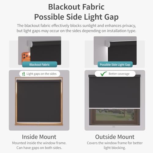 Blackout Cordless Roller Shades - Room Darkening Blinds 34"x72"