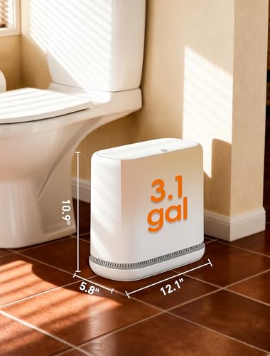 Dog Proof Small Bathroom Trash Can with Lid Slim Waste Basket 3.1 Gal