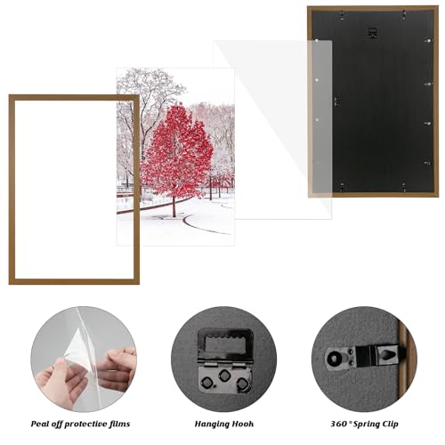 HLiWEGNS Light Brown 16x24 Poster Frame Set of 3 - Rustic Wall Gallery Frames